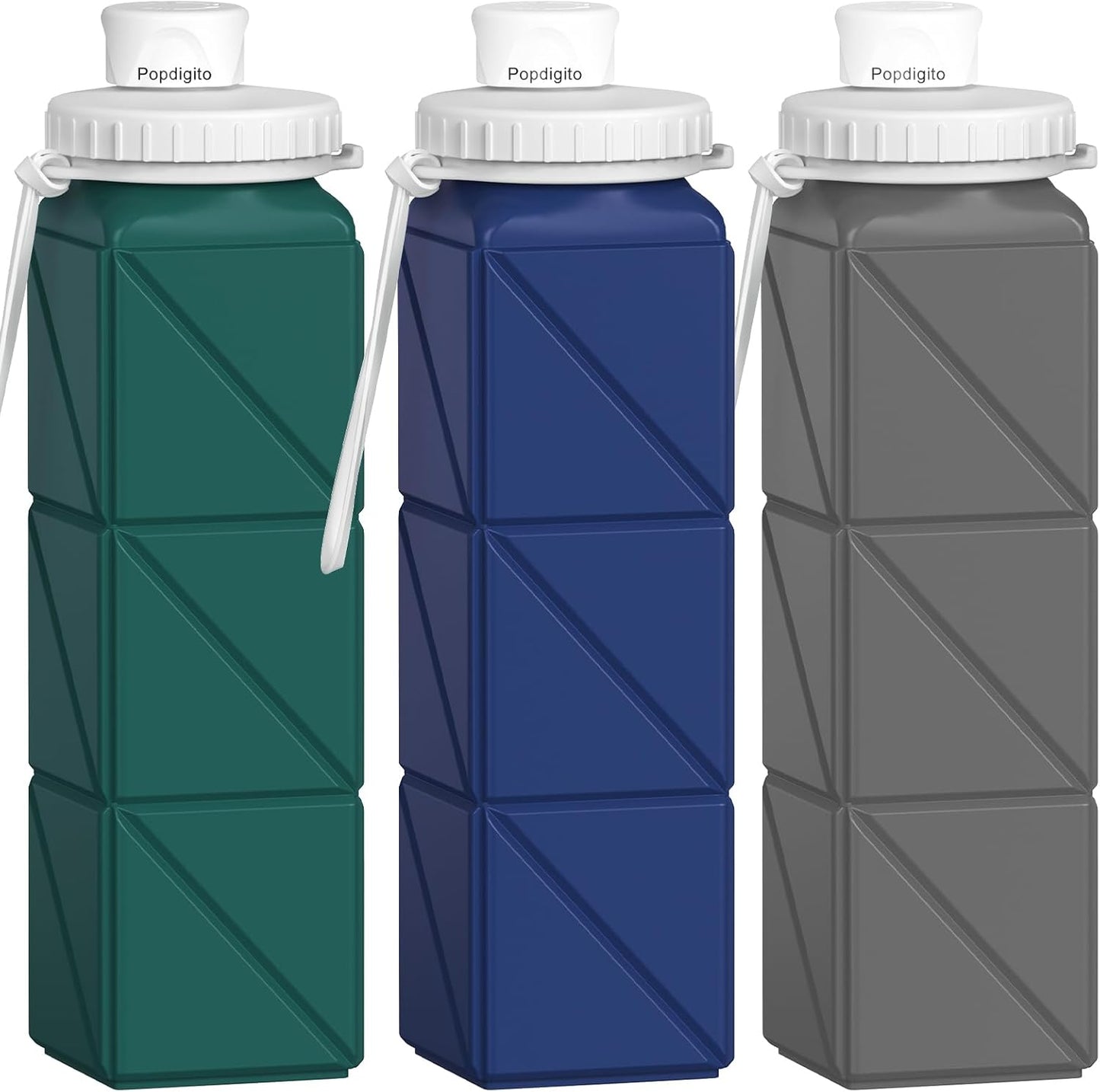 3 pack Collapsible Water Bottles,Silicone Foldable Portable Water Bottle 20.6oz, Lightweight Reusable Leakproof for Travel Hiking Camping Cycling Workouts Yoga Fitness Indoor Outdoor Sports