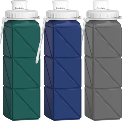 3 pack Collapsible Water Bottles,Silicone Foldable Portable Water Bottle 20.6oz, Lightweight Reusable Leakproof for Travel Hiking Camping Cycling Workouts Yoga Fitness Indoor Outdoor Sports