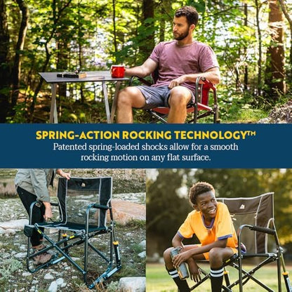 GCI Outdoor Freestyle Rocker Camping Chair | Portable Folding Rocking Chair with Solid, Durable Armrests, Drink Holder & Comfortable Backrest — Grey