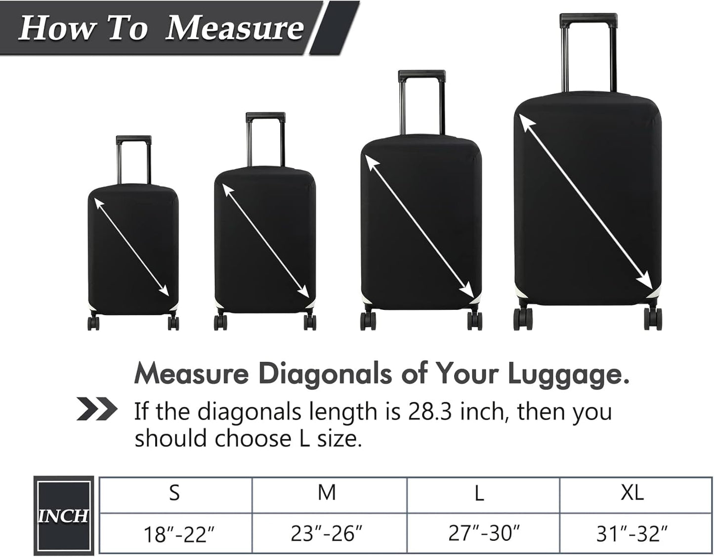 HYPER VENTURE Washable Luggage Cover - Fashion Suitcase Protector Fits 31-32 Inch Luggage (Black, XL)