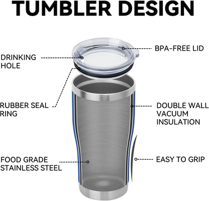 DOMICARE 20oz Stainless Steel Tumblers with Lid, Powder Coated Tumbler, Double Wall Vacuum Insulated Coffee Travel Mug(Dark Blue, 12)