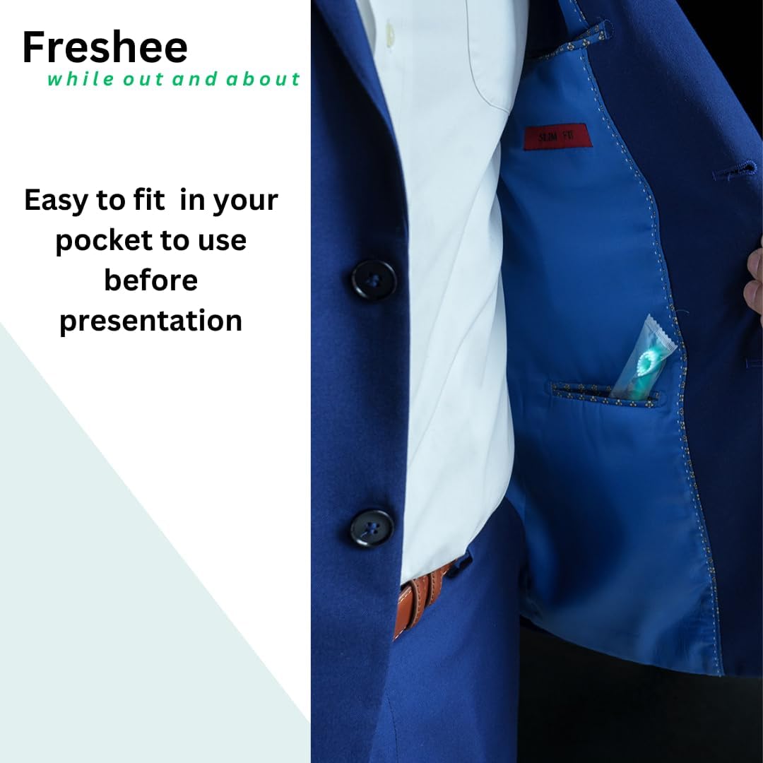 Freshee Bead -5 in 1 Disposable Mini Toothbrush with Refreshing Bead + Floss + Pick + Tongue Scraper | Travel Size | Individually Wrapped | Soft | Extra Minty | Travel Set