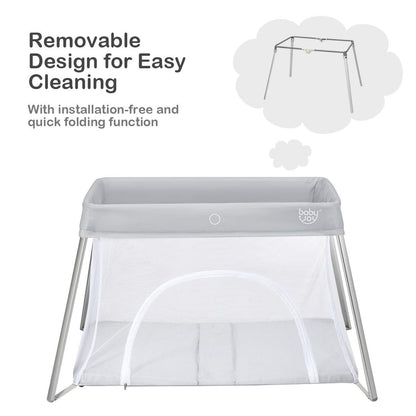 BABY JOY 2 in 1 Travel Crib with Side Zipper, Portable Baby Playard with Soft Washable Mattress, Installation-Free Home Playard with Carry Bag for Airplane, Lightweight Playpen for Infants &Toddlers