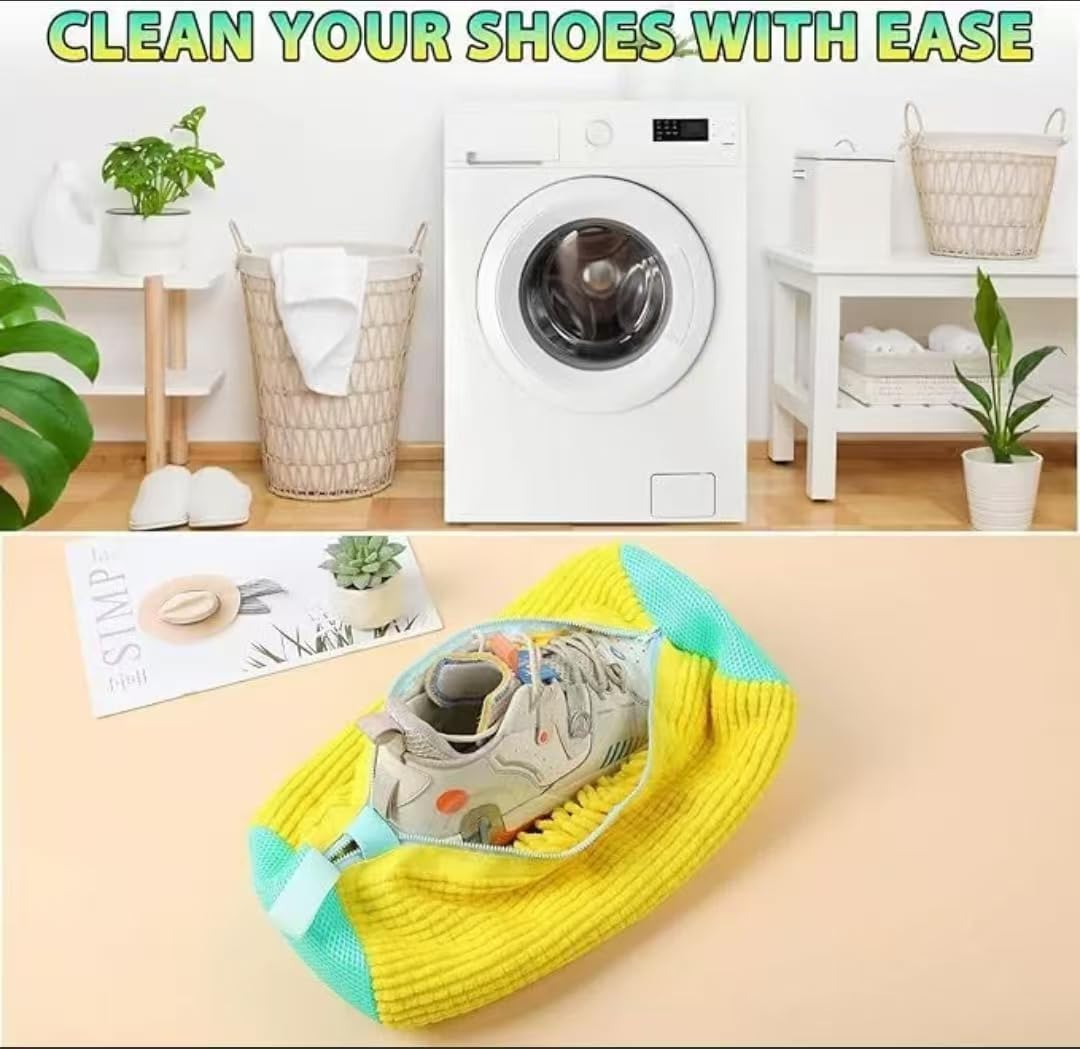 Laundry Shoe Bags for Washing Machine,4Pcs Shoe Washing Bag Shoe Laundry Bag for Washer and Dryer Reusable Shoe Washing Bags Shoe Washing Machine Bag (Yellow-4Pcs)