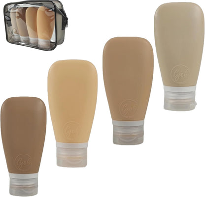 Travel Bottles for Toiletries, TSA Approved 3oz Leak Proof Silicone Refillable Squeeze Travel Size Containers BPA Free for Cleansers, Lotions, Shampoo w/Clear Bag (NEW earth tone set)