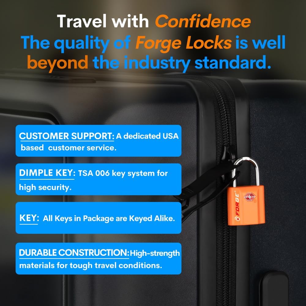 TSA Approved Luggage Locks, Ultra-Secure Dimple Key Travel Locks with Zinc Alloy Body