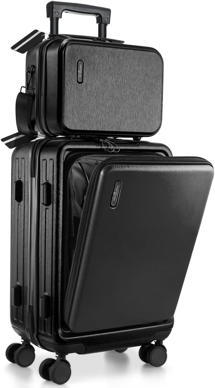 22 Inch Carry On Luggage 22x14x9 Airline Approved, Carry On Suitcase with Wheels, Hard-shell Carry-on Luggage, Durable Luggage Carry-On, Jet Black Small Suitcase with Cosmetic Case