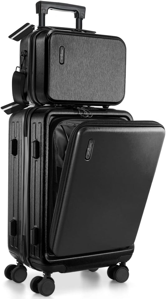 22 Inch Carry On Luggage 22x14x9 Airline Approved, Carry On Suitcase with Wheels, Hard-shell Carry-on Luggage, Durable Luggage Carry-On, Jet Black Small Suitcase with Cosmetic Case