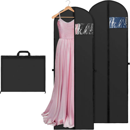 70" Long Garment Bags for Travel Dress, 2 Pack Dress Bags for Gowns, Garment Bag for Long Dress, Closet Wardrobe Bags for Gowns Tuxedos, Black
