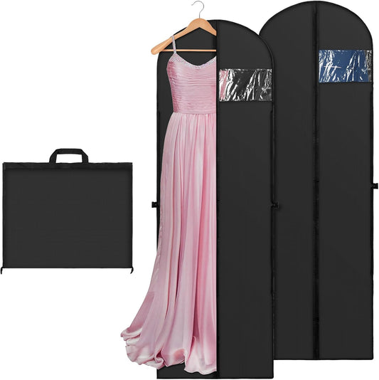 70" Long Garment Bags for Travel Dress, 2 Pack Dress Bags for Gowns, Garment Bag for Long Dress, Closet Wardrobe Bags for Gowns Tuxedos, Black