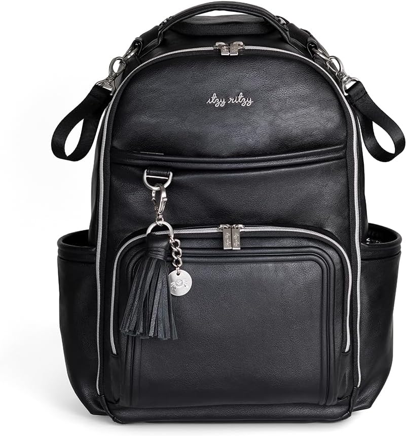 Itzy Ritzy Diaper Bag Backpack – Large Capacity Boss Plus Baby Backpack Diaper Bag Featuring 19 Pockets, Changing Pad, Stroller Clips, and Comfortable Straps (Black with Silver Hardware)