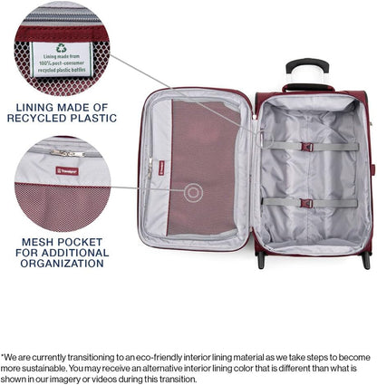 Travelpro Maxlite 5 Softside Expandable Upright 2 Wheel Carry on Luggage, Lightweight Suitcase, Men and Women, Burgundy, Carry On 22-Inch
