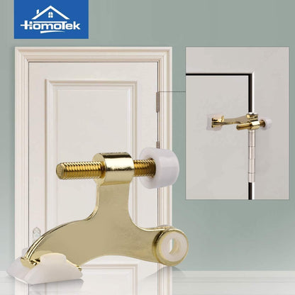 HOMOTEK 4 Pack Hinge Pin Bright Brass Door Stopper, Gold Door Stops, Adjustable Deluxe Heavy Duty Door Stopper 2-1/2"x1-3/4”,with White Rubber Bumper Tips
