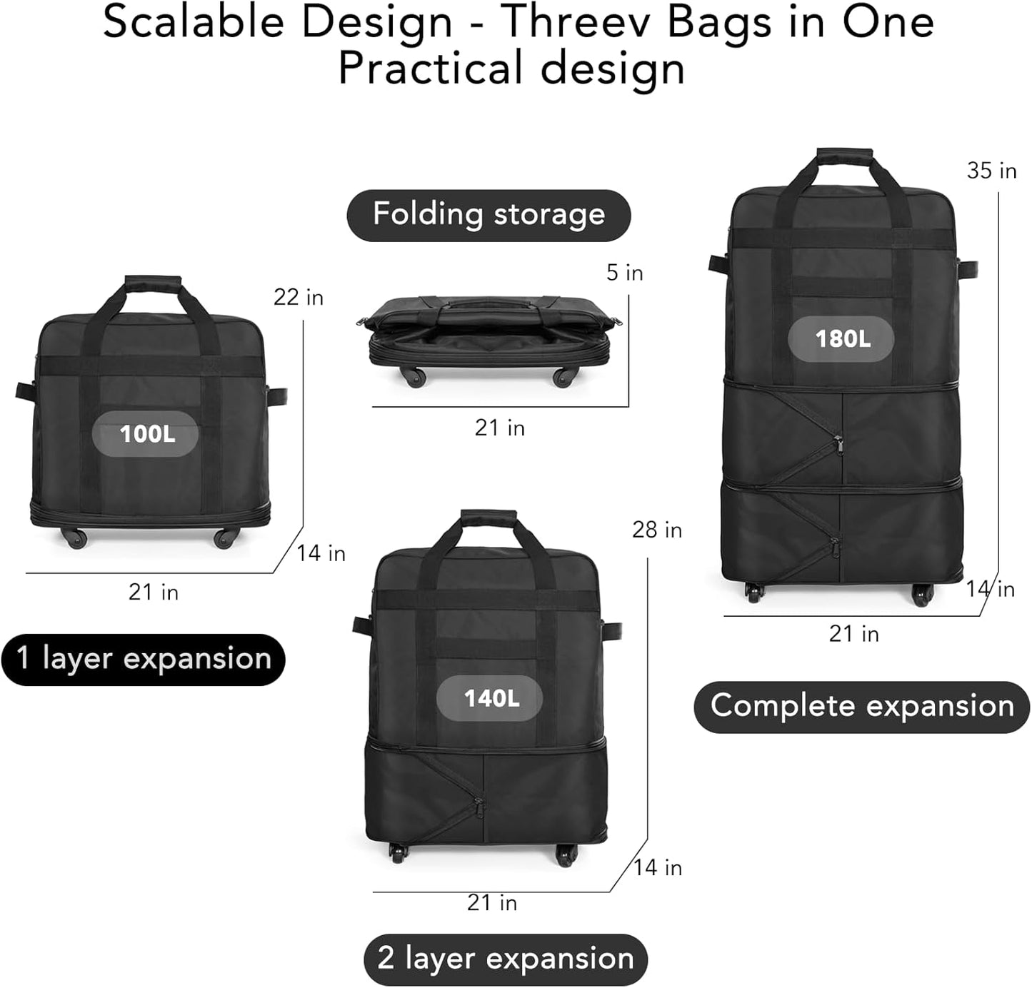 Suitcases with Wheels, Expandable Foldable Luggage Bag