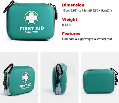 150 Pieces Mini First Aid Kit - Small Medical Kit with Hard Shell - Emergency First Aid Kit for Car, Travel, Home, Outdoor, Office, Camping, Hiking (Green)