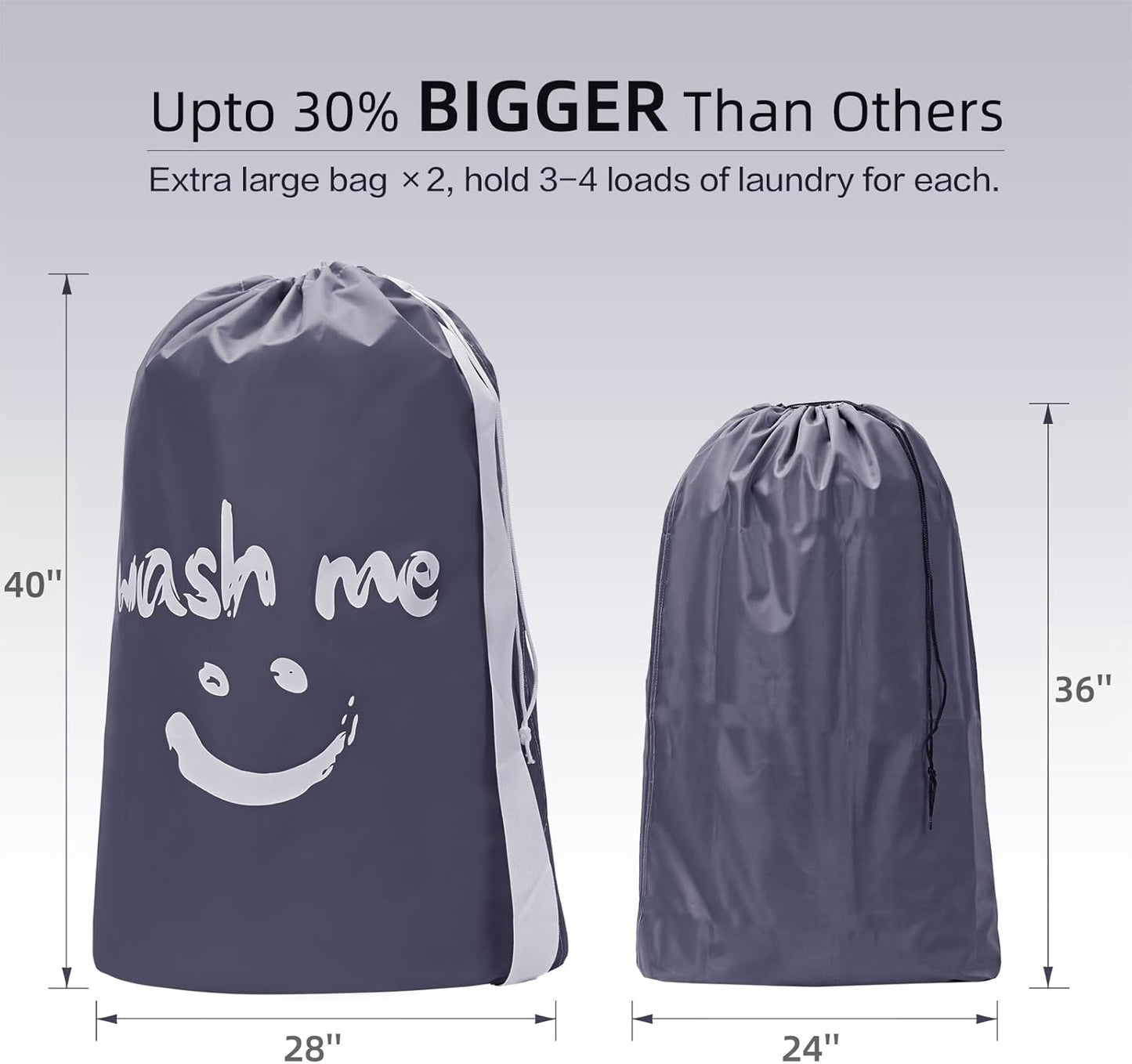HOMEST 2 Pack XL Wash Me Travel Laundry Bag, Machine Washable Dirty Clothes Organizer, Large Enough to Hold 4 Loads of Laundry, Easy Fit a Laundry Hamper or Basket