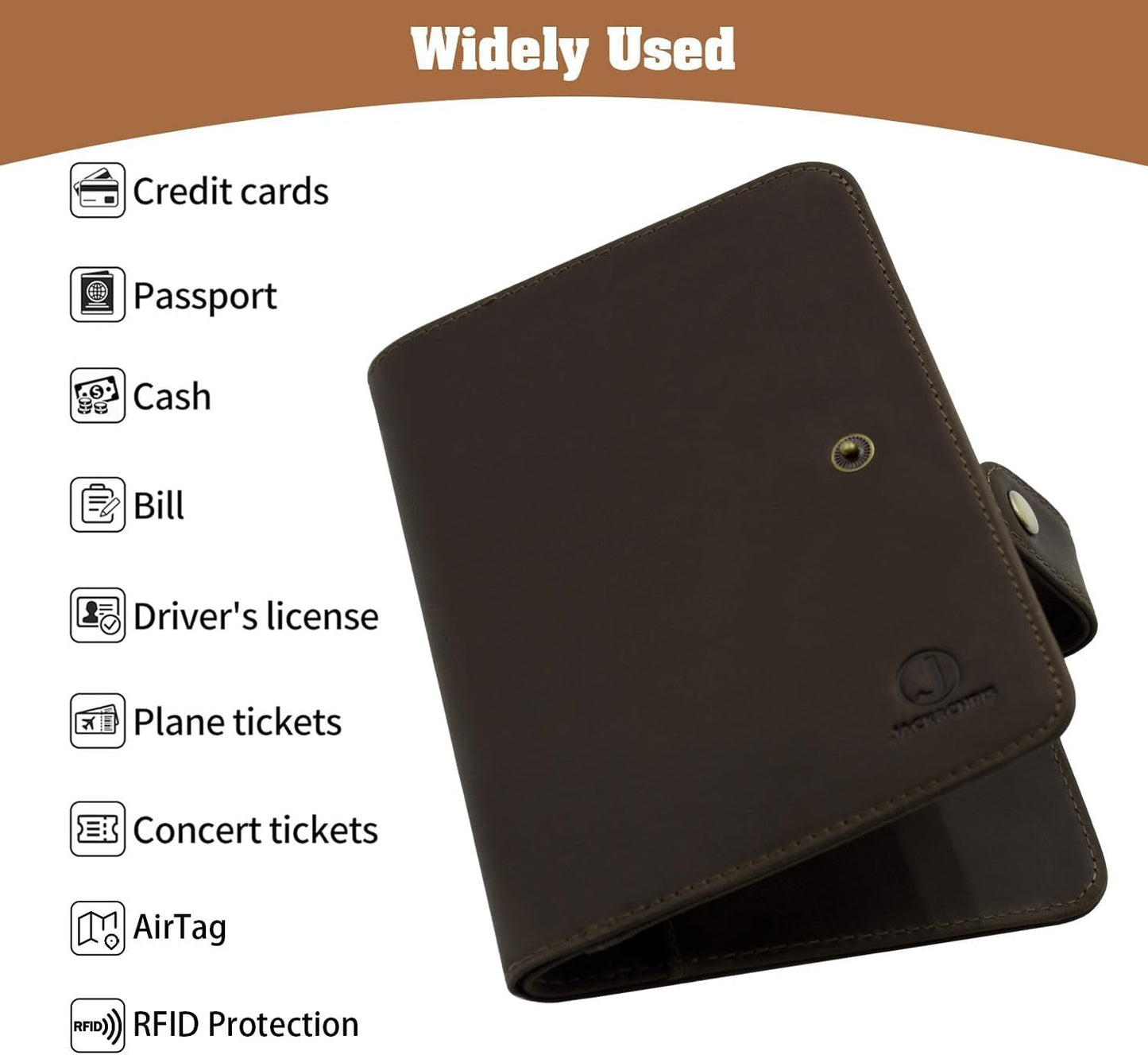 Jack&Chris Genuine Leather Handmade Passport Holder For Travel, RFID Blocking Passport Holder with Card Slots, Travel Essentials wallet with Pen Holder for Women and Men for Gifting, Coffee