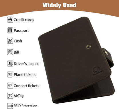 Jack&Chris Genuine Leather Handmade Passport Holder For Travel, RFID Blocking Passport Holder with Card Slots, Travel Essentials wallet with Pen Holder for Women and Men for Gifting, Coffee