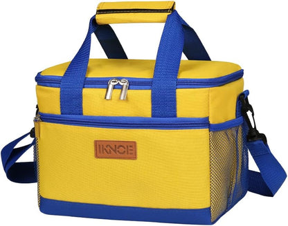 iknoe Large Foldable Cooler Bag, 8.5L Insulated Lunch Bag, Leakproof Lunch Cooler Tote with Multi-Bag Design Suitable for Beach, Picnic and Office Use,Yellow 15-Can