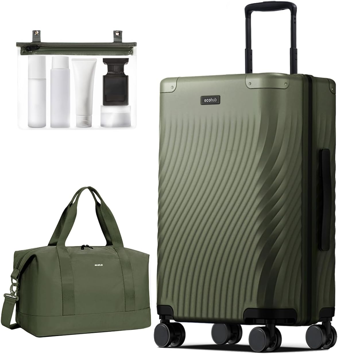 ECOHUB Hardside Expandable Carry On Luggage, Recycled PC 24" Rolling Luggage 26x16x11 Airline Approved with Spinner Wheels& TSA Lock, Lightweight Hardshell Travel Suitcase, 24inch Carry-on Green