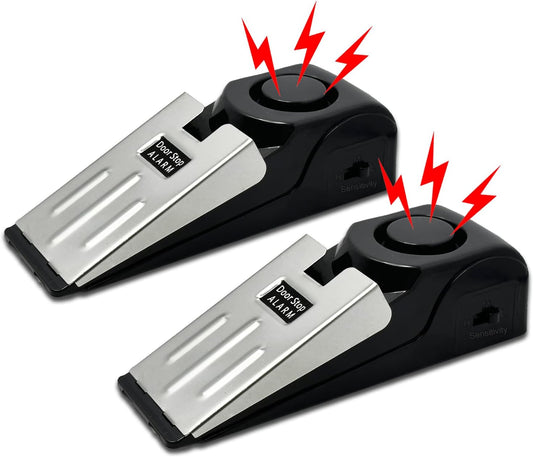 2 Pack Portable Door Stop Alarm, Door Stopper with 120db Loud Security Alarm, Travel Door, Doorstops Wedge Sensors Security Devices for Traveling Apartment Hotel and Home (Black)