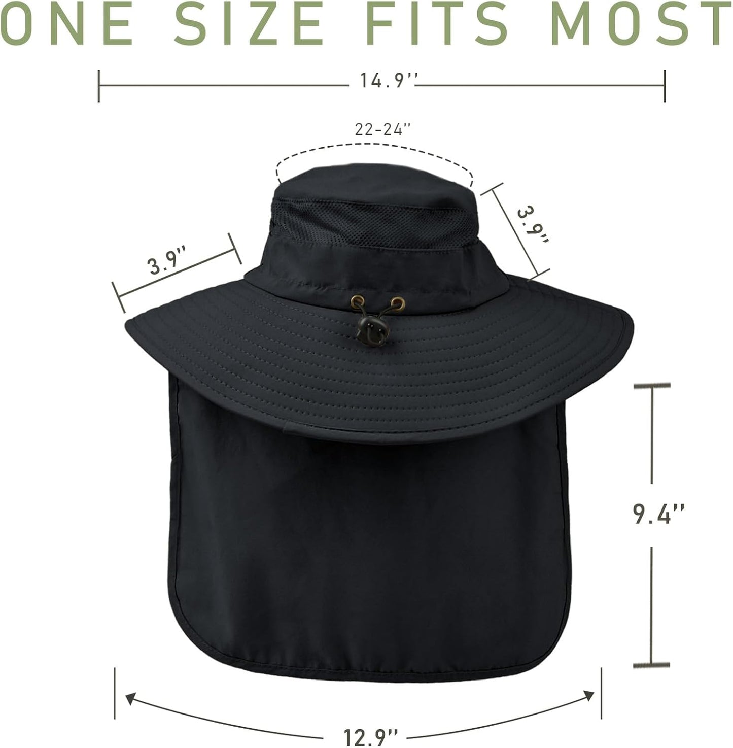 Fishing Hat Breathable Wide Brim Sun Hats with Neck Flap Bucket Hat Outdoor Safari Hat for Men Women UPF 50+ Sun Protection