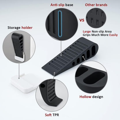 JQK Rubber Door Stopper Wedge, Black 4 Pack Soft TPR Premium Door Stops for Bottom of Heavy Duty Door on Tile, Concrete, Carpet, Wooden Floor, DSB61-BK-P4