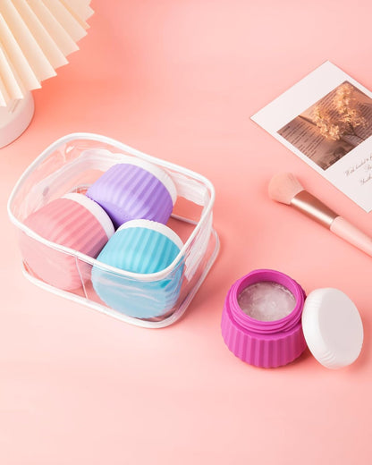 4 Pack Travel Size Silicone Jars, TSA Approved, Leak Proof, Bright Colors, 90ml Each, Cylindrical, With Clear Bag
