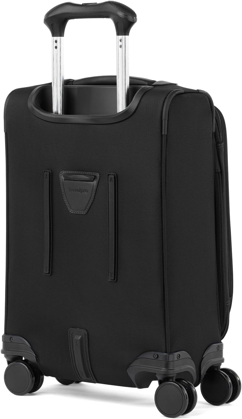 Travelpro VersaPack+ Lightweight Softside Expandable Carry on Luggage, 8 Spinner Suitcase, TSA Lock, Men and Women, Compact Carry On 20-Inch, Black
