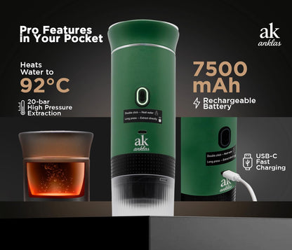 3-in-1 Portable Coffee Maker – Electric Espresso Machine for Travel – Compatible with Ground Coffee, NS & DG Capsules – USB-C Rechargeable Portable Espresso Maker (Green)