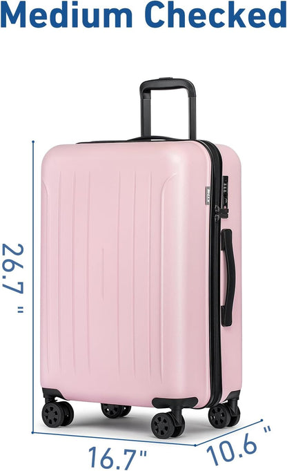 KYME Suitcase Hardshell With Double Spinner Wheels, PC+ABS TSA Lock Travel Luggage (Pink, 24" Checked)