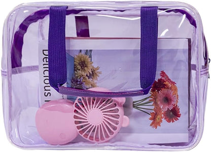 Travel Clear Waterproof PVC Bag, Toiletry Carry Pouch Makeup Artist Bag, Makeup Bags with Zipper Handle Straps, Tote Bag Violet