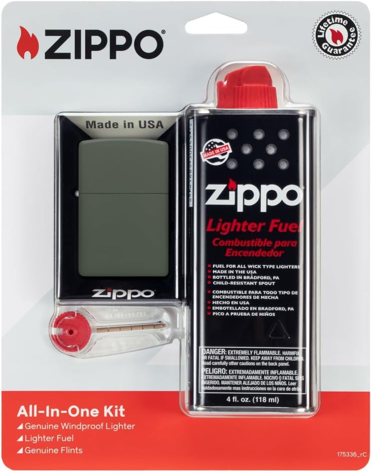 Zippo All-in-One Kit with Green Matte Windproof Lighter