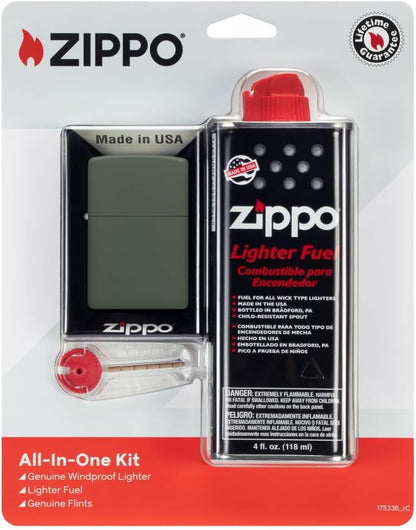 Zippo All-in-One Kit with Green Matte Windproof Lighter