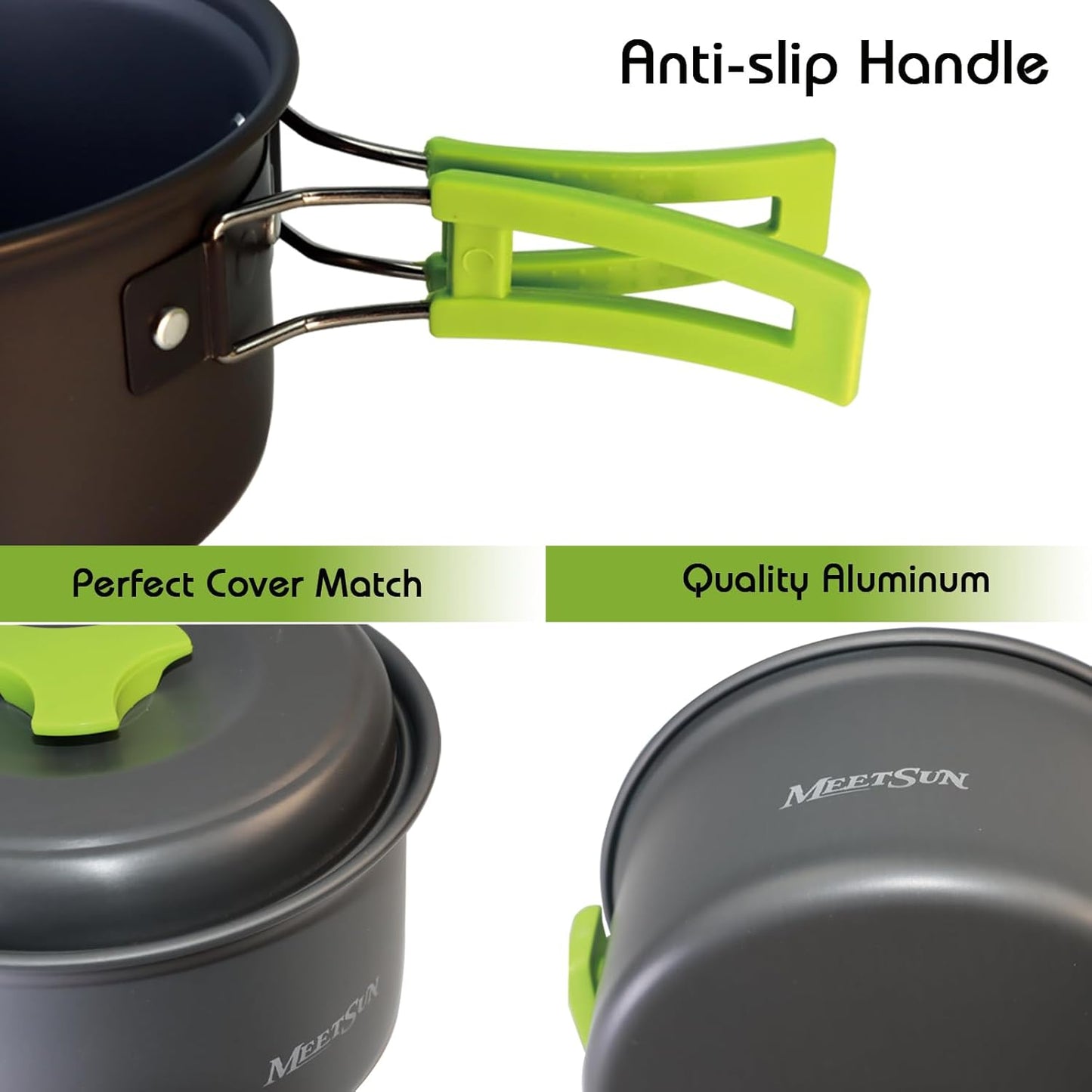 MEETSUN Lightweight Backpacking Cookware Set, Aluminum Camp Cooking Set with 1L Pot,Camping Mess Kit for 1 with Folding Tableware Perfect for Backpacking Stove Kit,Outdoor,Hiking,Survival,Emergency.