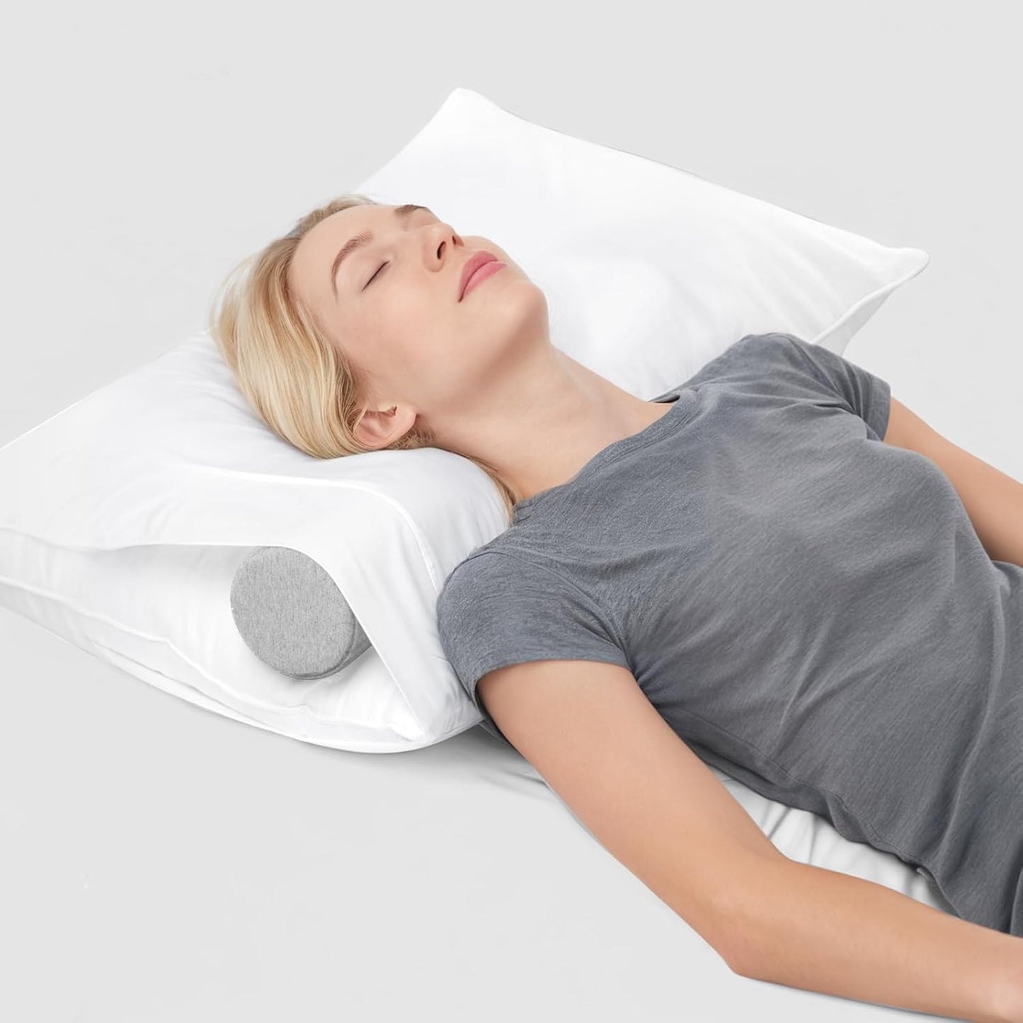 Neck Roll Pillow, Memory Foam Neck Support Pillows, Round Neck Pillows, Cylinder Bolster Pillows for Bed, Couch, and Yoga, Removable Washable Cover,18 * 4 * 4 inch (Grey)