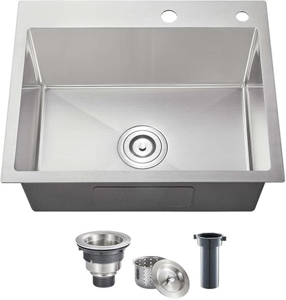 POPFLY 24×18 Inch Drop in Kitchen Sink, Topmount Handmade Single Bowl 18 Gauge by POPFLY