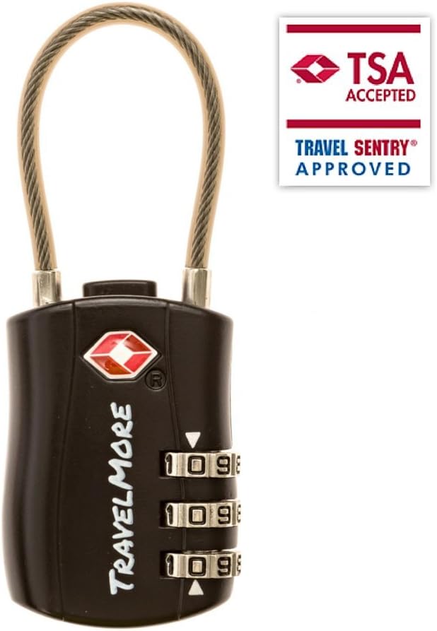 4 Pack TSA Approved Travel Combination Cable Luggage Locks for Suitcases & Backpacks - Black