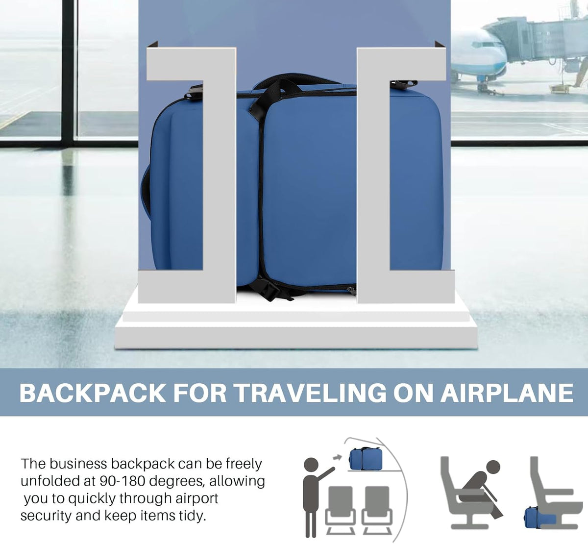 Travel Backpack Carry On Flight Approved, Lightweight Large Travel Backpack, Expandable with USB Charging Hole, Waterproof Causal Bookbag for Travel Work College Fits 17 inch Laptop, Blue