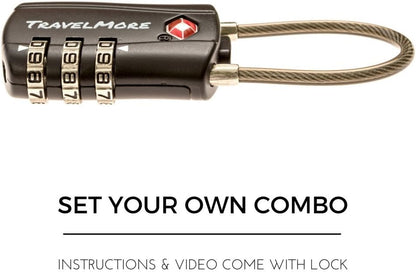 TravelMore 10 Pack TSA Approved Travel Combination Cable Luggage Locks for Suitcases - Orange (10 Pack, Black)