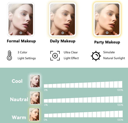 Travel Makeup Bag with LED Lighted Mirror, Travel Makeup Organizer,3 Color Setting Cosmetic Makeup Box, Adjustable Dividers and Brush Holder（light green）