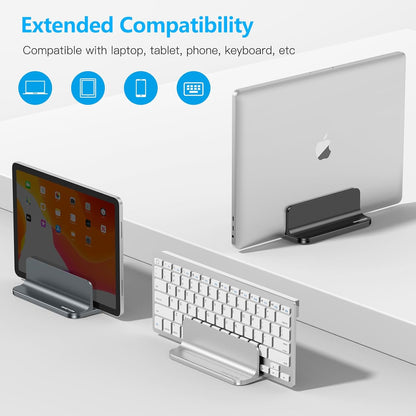 OMOTON Vertical Laptop Stand Holder, Desktop Aluminum MacBook Stand with Adjustable Dock Size, Fits All MacBook, Surface, Chromebook and Gaming Laptops (Up to 17.3 inches), Gray