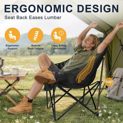 Oversized Camping Chair for Adults, 500 LBS Heavy Duty Folding Chair, Black