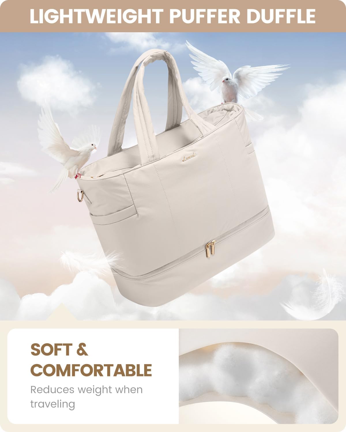 LOVEVOOK Travel Duffle Bag, Puffer Weekender Bags for Women with Shoe Compartment, Carry On Overnight Hospital Bag, Gym Tote