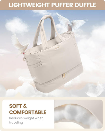 LOVEVOOK Travel Duffle Bag, Puffer Weekender Bags for Women with Shoe Compartment, Carry On Overnight Hospital Bag, Gym Tote