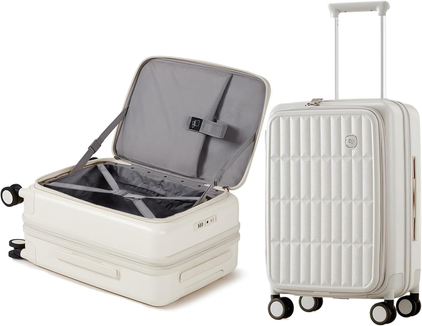 aji Expandable Top Open Carry On Luggage 22x14x9 Airline Approved, 20 Inch Hard Shell Carry On Suitcase with Spinner Wheels,Travel Small Luggage for Women Men,Coconut White