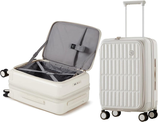 aji Expandable Top Open Carry On Luggage 22x14x9 Airline Approved, 20 Inch Hard Shell Carry On Suitcase with Spinner Wheels,Travel Small Luggage for Women Men,Coconut White