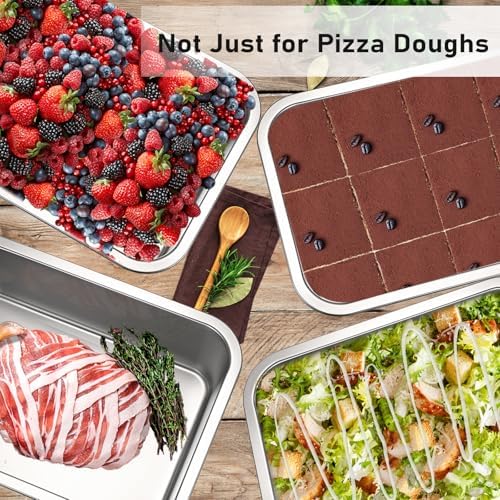 BSTKEY 2 Pack Pizza Dough Proofing Box, Stackable Stainless Steel Food Storage Box Container with Lid, Fits 4-6 Dough Balls, 14.1 x 10.6 Inch Large Capacity Household Pizza Dough Container