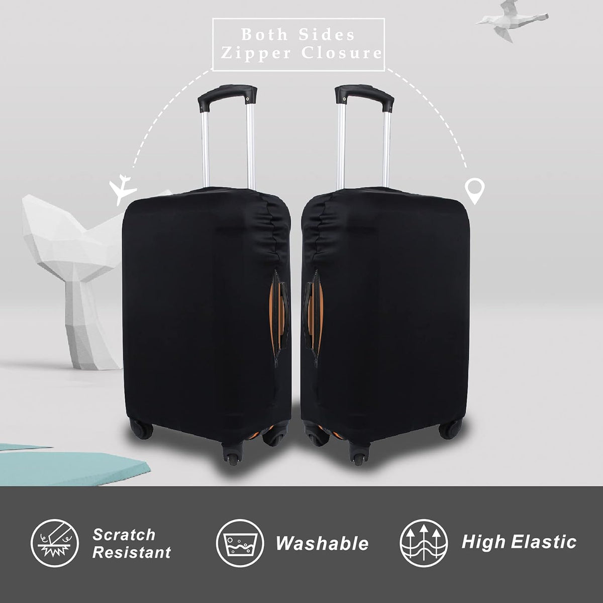 Explore Land Travel Luggage Cover Suitcase Protector Fits 27-30 Inch Case (Black, L)