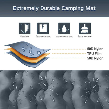 Double Sleeping Pad Camping, Self Inflating 6'' Extra-Thick 2 Person Pillow Built-in Foot Pump Waterproof Inflatable Sleeping Mat Backpacking, Tent, Hiking, Portable Camping Pad (Light Gray)